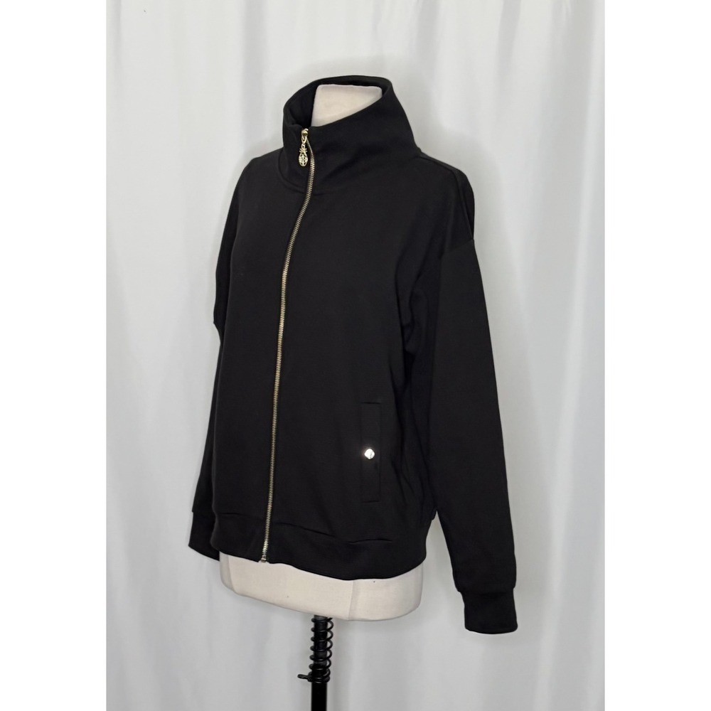 TOMMY BAHAMA Black Ribbed Knit Full Zip Jacket Gold Pineapple Hardware Medium - Picture 5 of 12
